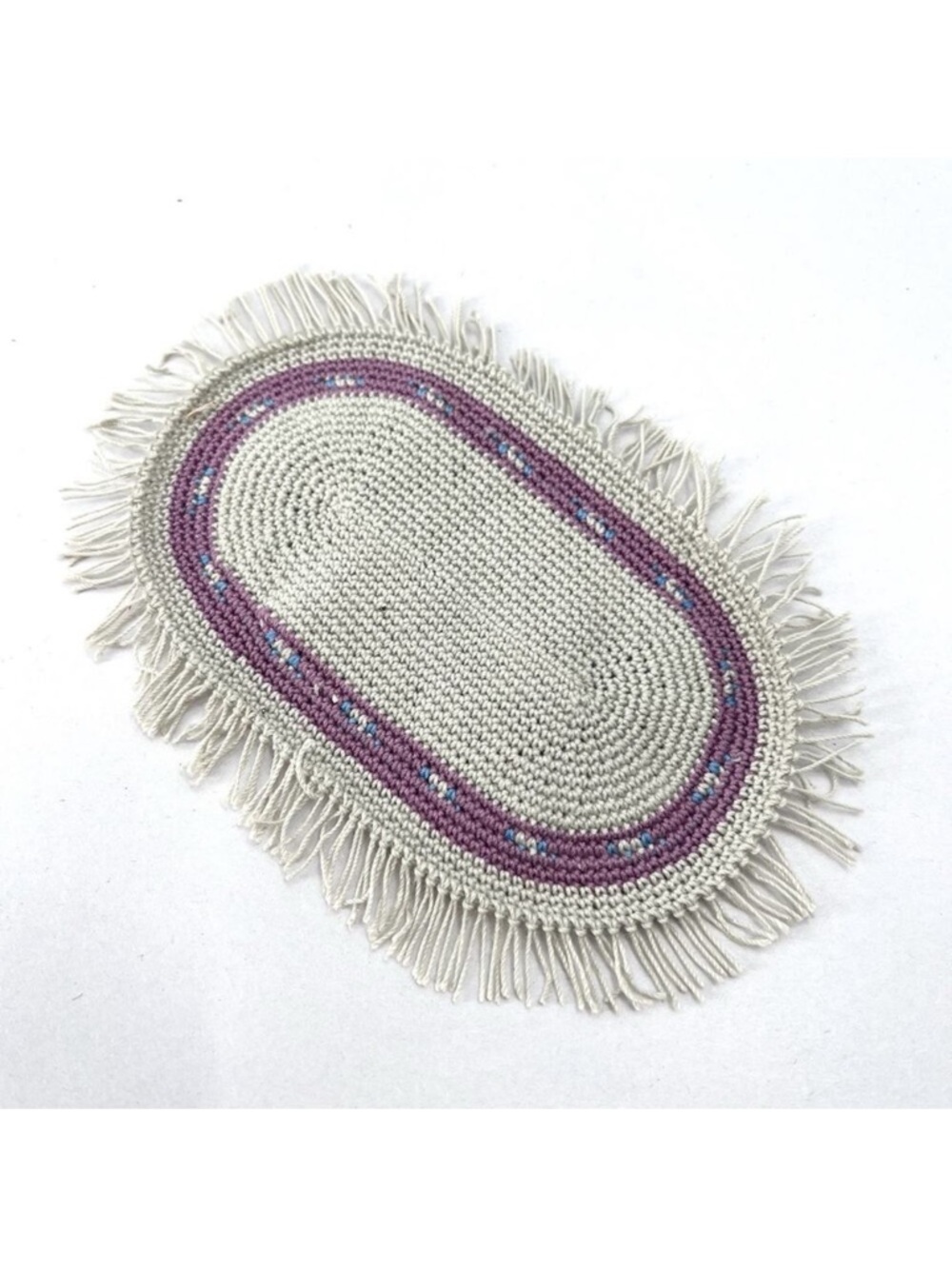 Vintage Dollhouse Miniature Cottage Country Woven Fringed Area Rug 6" x 4"